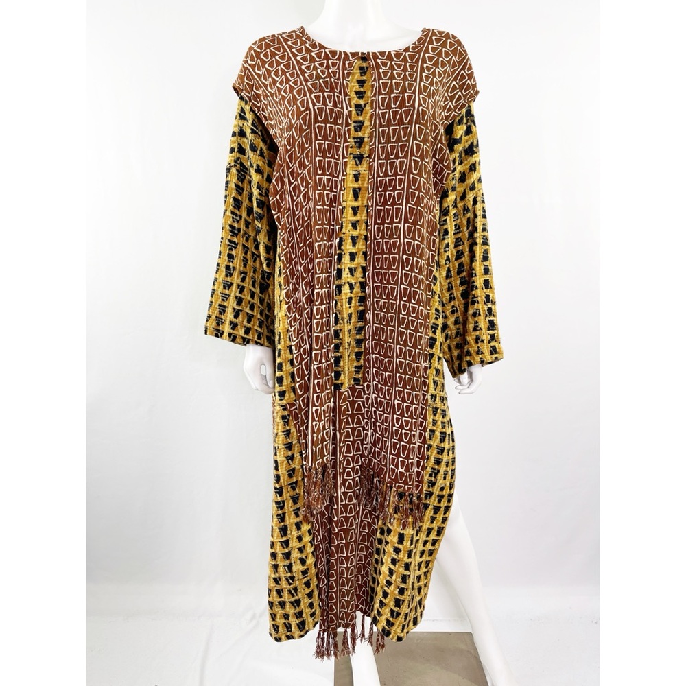 Mina Collection Brown Kaftan Maxi Dress One Size Boho Ethnic Travel Casual